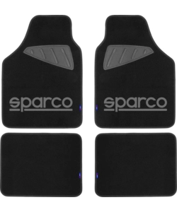 Set 4 pezzi tappeti moquette per auto sparco, colore nero e grigio